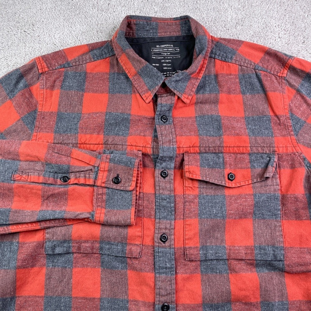REI Co-op Shirt Mens XL Tall Red Campwell Flannel Buffalo Plaid Long Sleeve
